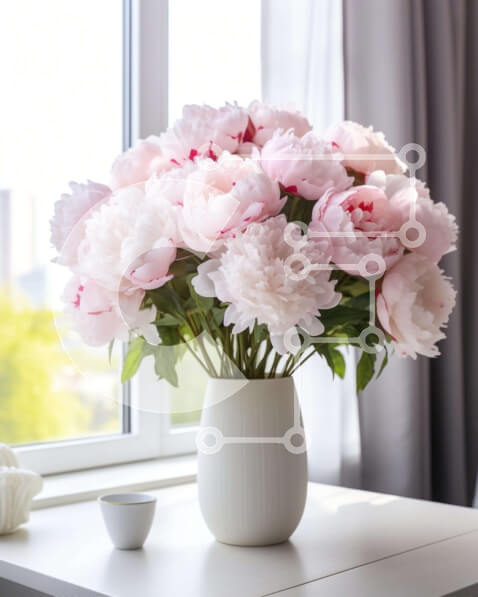 Intra Συλλεκτικό Ξύλινο Παζλ Plywood  4mm - Ροζ λουλούδια σε λευκό βάζο σε τραπέζι Σε Ξύλινο Κουτί - Διαστάσεις Puzzle: 10x10 cm – 25 κομμάτια