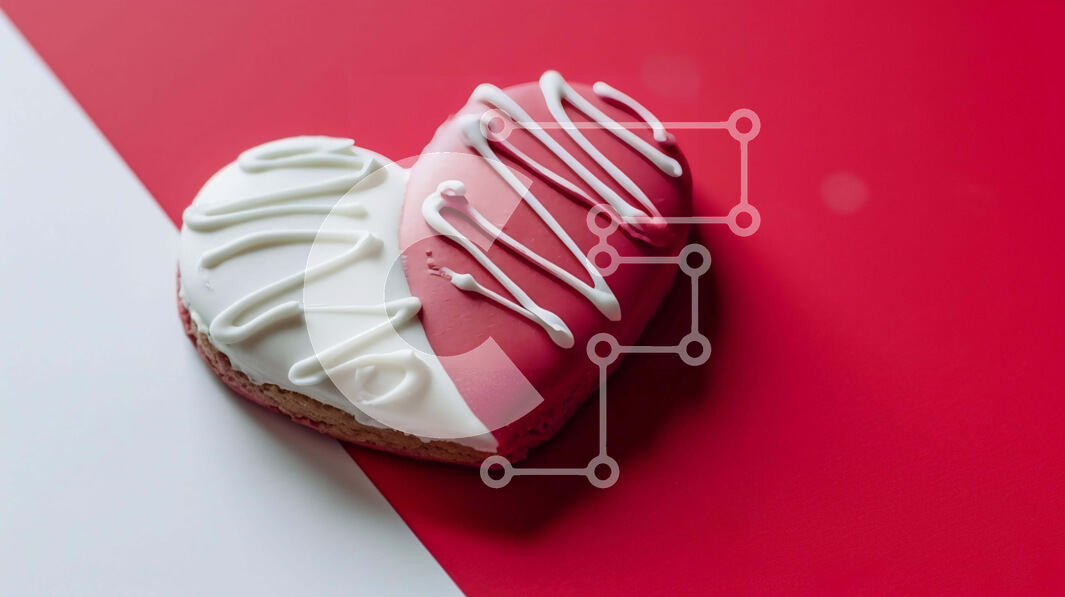 Σετ των 2 Intra Συλλεκτικό Ξύλινο Παζλ Plywood  4mm - Μπισκότο σε σχήμα καρδιάς με λευκό παγωμένο και κόκκινα ψεκάσματα σε κόκκινο και άσπρο φόντο Σε Ξύλινο Κουτί - Διαστάσεις: 10x10 cm – 25 κομμάτια