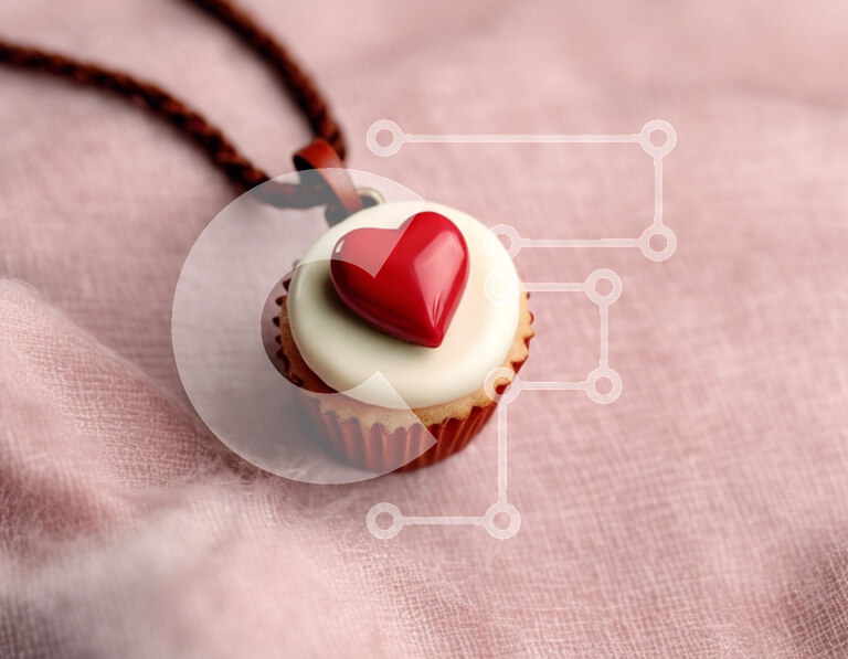 Intra Συλλεκτικό Ξύλινο Παζλ Plywood  4mm - Κρεμαστό κολιέ Cupcake σε ροζ υφασμάτινο φόντο Σε Ξύλινο Κουτί - Διαστάσεις Puzzle: 10x10 cm – 25 κομμάτια