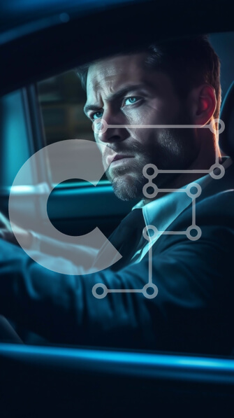 Intra Συλλεκτικό Ξύλινο Παζλ Plywood  4mm - Σοβαρός επιχειρηματίας που οδηγεί αυτοκίνητο τη νύχτα Σε Ξύλινο Κουτί - Διαστάσεις Puzzle: 10x10 cm – 25 κομμάτια