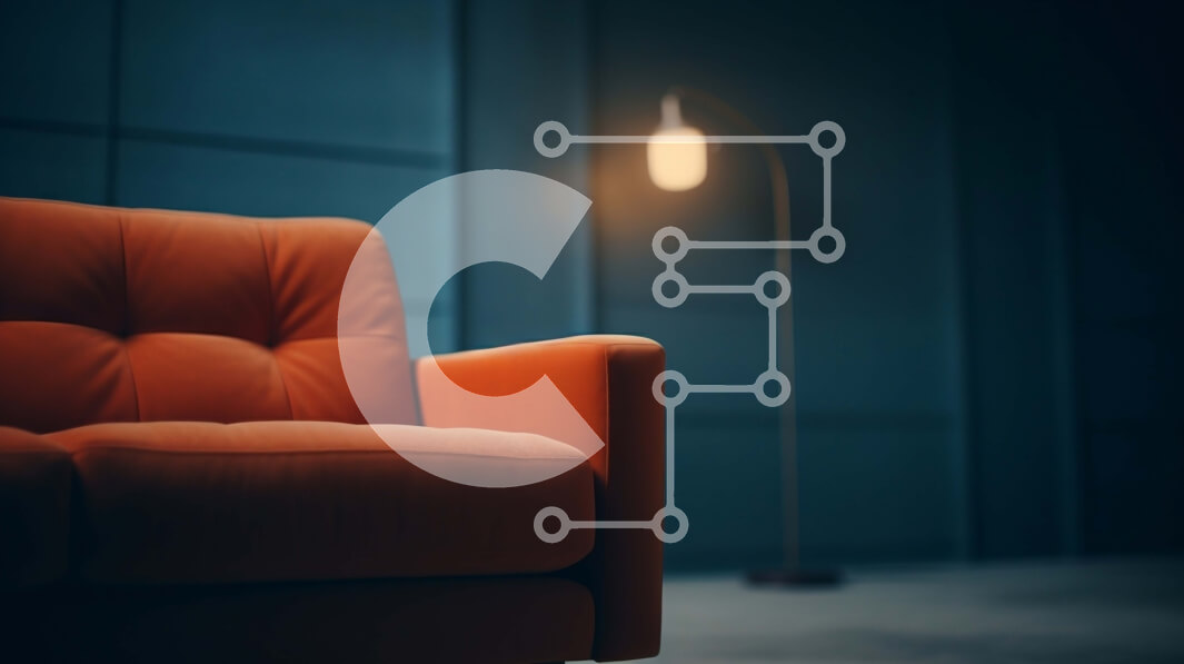 Intra Συλλεκτικό Ξύλινο Παζλ Plywood  4mm - Πορτοκαλί καναπές σε δωμάτιο με χαμηλό φωτισμό Σε Ξύλινο Κουτί - Διαστάσεις Puzzle: 10x10 cm – 25 κομμάτια