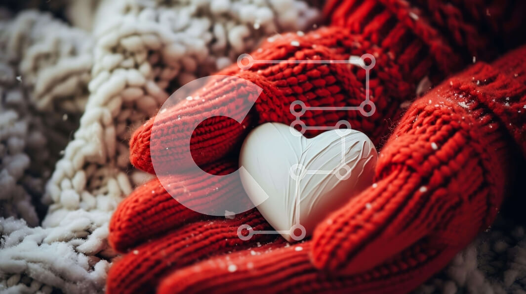 Intra Συλλεκτικό Ξύλινο Παζλ Plywood  4mm - Χέρια που κρατούν μια άσπρη καρδιά στα κόκκινα γάντια Σε Ξύλινο Κουτί - Διαστάσεις: 10x10 cm – 25 κομμάτια