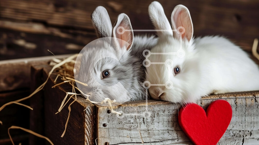 Σετ των 2 Intra Συλλεκτικό Ξύλινο Παζλ Plywood  4mm - Δύο κουνέλια που στηρίζονται  Σε Ξύλινο Κουτί με αντικείμενο σε σχήμα καρδιάς Σε Ξύλινο Κουτί - Διαστάσεις: 10x10 cm – 25 κομμάτια