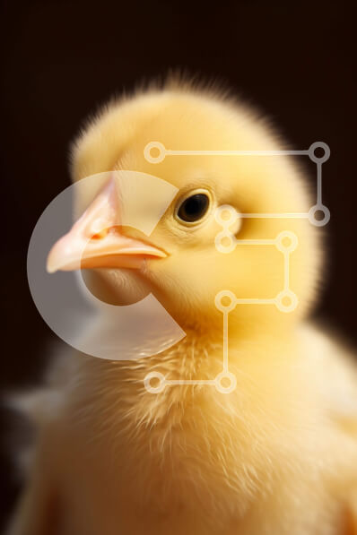 Σετ των 2 Intra Συλλεκτικό Ξύλινο Παζλ Plywood  4mm - Κοντινό πλάνο ενός μικρού κίτρινου κοτόπουλου μπροστά από ένα σκοτεινό φόντο Σε Ξύλινο Κουτί - Διαστάσεις: 10x10 cm – 25 κομμάτια