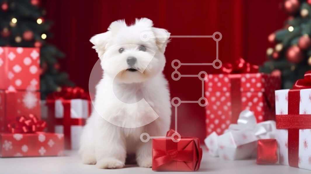 Intra Συλλεκτικό Ξύλινο Παζλ Plywood  4mm - Χαριτωμένο λευκό σκυλί με χριστουγεννιάτικα δώρα και διακοσμήσεις Σε Ξύλινο Κουτί - Διαστάσεις: 10x10 cm – 25 κομμάτια