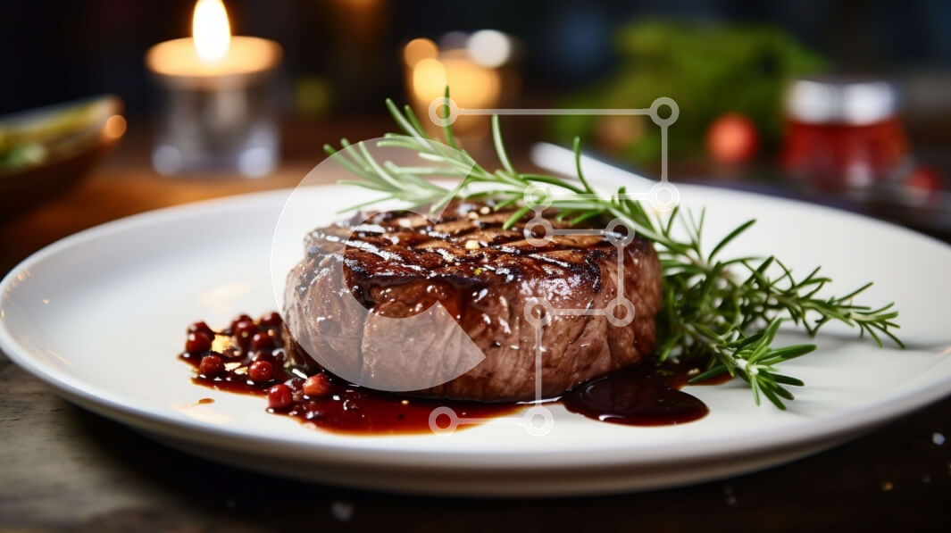 Σετ των 2 Intra Συλλεκτικό Ξύλινο Παζλ Plywood  4mm - Καταπληκτική εικόνα μιας τέλεια μαγειρεμένης μπριζόλας με φρέσκο ​​δεντρολίβανο Σε Ξύλινο Κουτί - Διαστάσεις: 10x10 cm – 25 κομμάτια