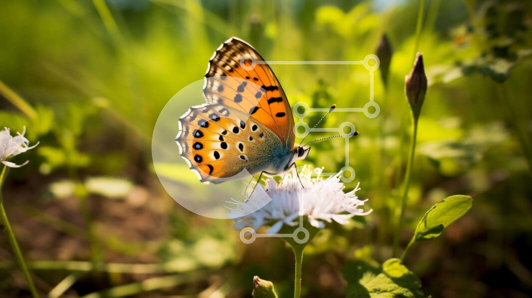 Intra Συλλεκτικό Ξύλινο Παζλ Plywood  4mm - Πορτοκαλί πεταλούδα στο λουλούδι στη χλόη Σε Ξύλινο Κουτί - Διαστάσεις: 10x10 cm – 25 κομμάτια