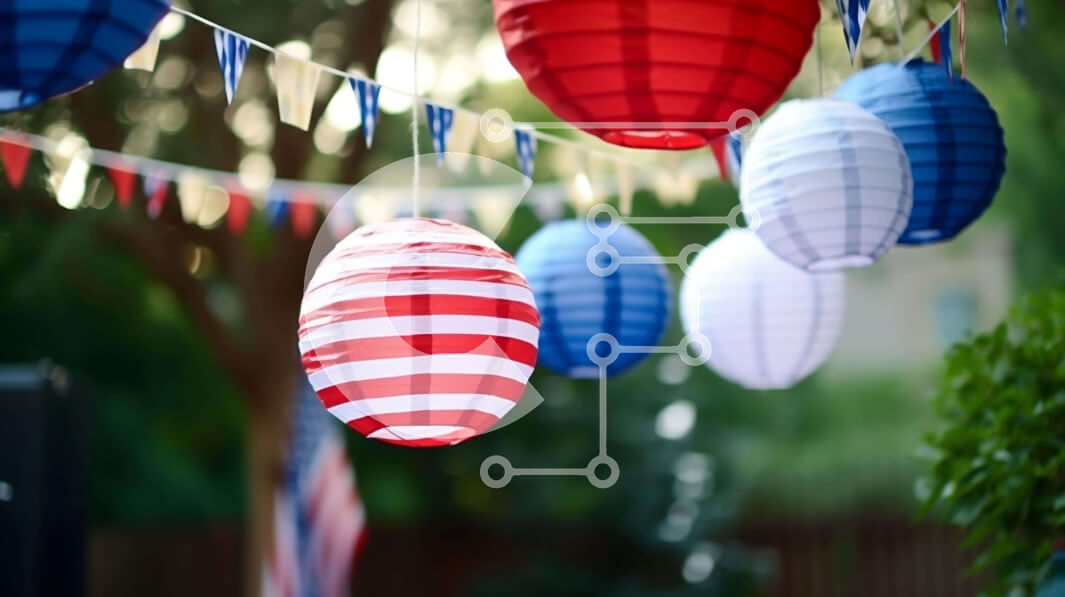 Intra Συλλεκτικό Ξύλινο Παζλ Plywood  4mm - Πατριωτικά χάρτινα φανάρια με σημαίες των ΗΠΑ στην πίσω αυλή Σε Ξύλινο Κουτί - Διαστάσεις: 10x10 cm – 25 κομμάτια