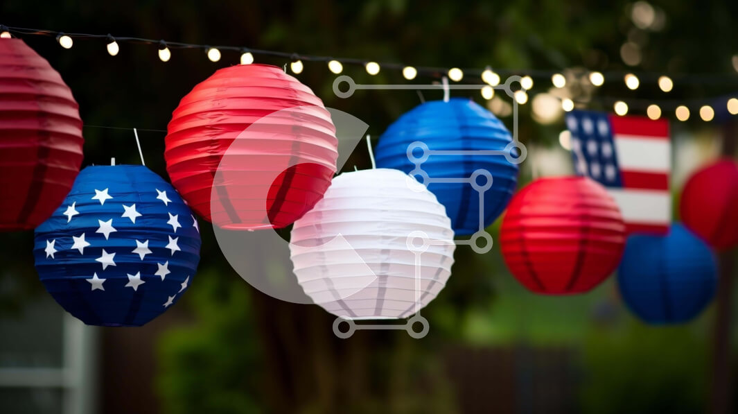 Intra Συλλεκτικό Ξύλινο Παζλ Plywood  4mm - Πατριωτικά χάρτινα φανάρια και αμερικανικές σημαίες της 4ης Ιουλίου Σε Ξύλινο Κουτί - Διαστάσεις: 10x10 cm – 25 κομμάτια