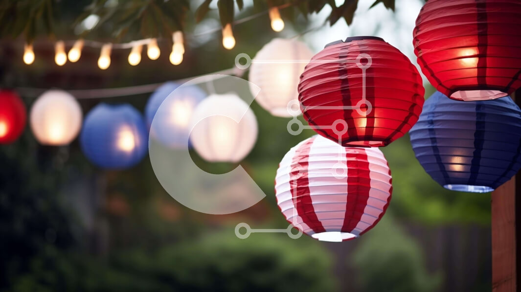 Intra Συλλεκτικό Ξύλινο Παζλ Plywood  4mm - Διακοσμήσεις 4ης Ιουλίου με κόκκινα, λευκά και μπλε φαναράκια Σε Ξύλινο Κουτί - Διαστάσεις: 10x10 cm – 25 κομμάτια