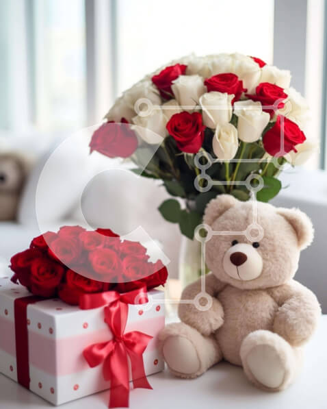 Intra Συλλεκτικό Ξύλινο Παζλ Plywood  4mm - Δώρο αρκουδάκι και τριαντάφυλλα για ειδική περίσταση Σε Ξύλινο Κουτί - Διαστάσεις: 10x10 cm – 25 κομμάτια