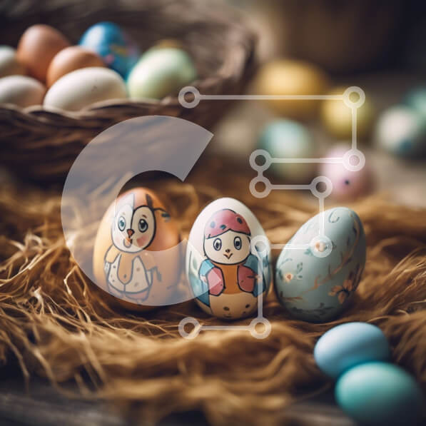 Intra Συλλεκτικό Ξύλινο Παζλ Plywood  4mm - Πολύχρωμα Πασχαλινά αυγά με χαρακτήρες κινουμένων σχεδίων Σε Ξύλινο Κουτί - Διαστάσεις: 10x10 cm – 25 κομμάτια