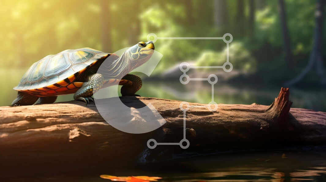 Intra Συλλεκτικό Ξύλινο Παζλ Plywood  4mm - Χελώνα που κάθεται σε έναν κορμό δέντρου στο δάσος Σε Ξύλινο Κουτί - Διαστάσεις: 10x10 cm – 25 κομμάτια