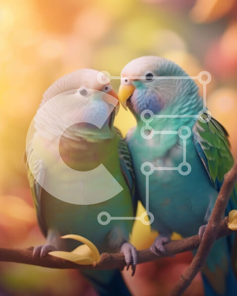 Σετ των 2 Intra Συλλεκτικό Ξύλινο Παζλ Plywood  4mm - Πολύχρωμοι παπαγάλοι που κάθονται σε ένα κλαδί Σε Ξύλινο Κουτί - Διαστάσεις: 10x10 cm – 25 κομμάτια