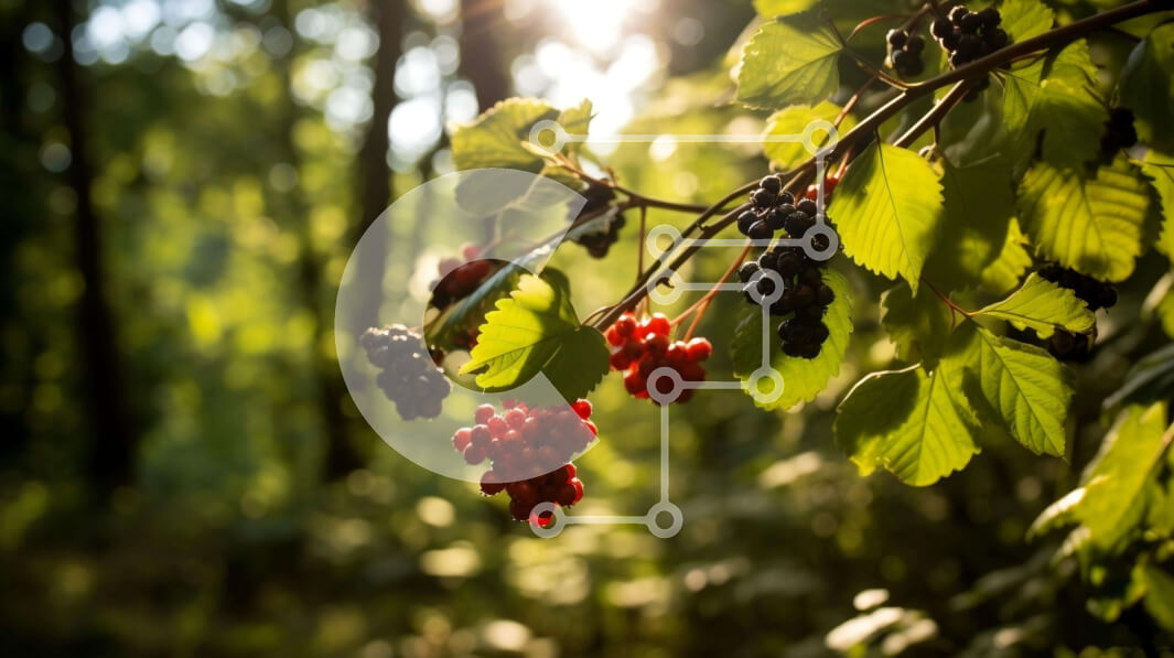 Intra Συλλεκτικό Ξύλινο Παζλ Plywood  4mm - Όμορφο κλαδί δέντρου με κόκκινα και μαύρα μούρα στο δάσος Σε Ξύλινο Κουτί - Διαστάσεις: 10x10 cm – 25 κομμάτια