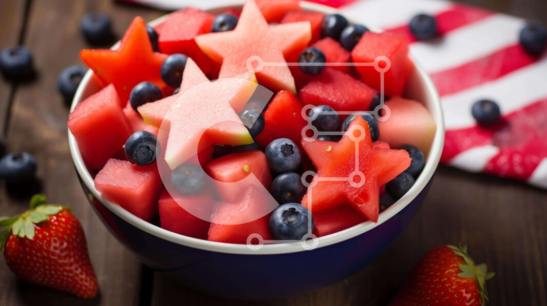 Σετ των 2 Intra Συλλεκτικό Ξύλινο Παζλ Plywood  4mm - Patriotic Fruit Bowl με καρπούζι, βατόμουρα και φράουλες Σε Ξύλινο Κουτί - Διαστάσεις: 10x10 cm – 25 κομμάτια