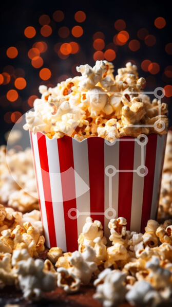 Intra Συλλεκτικό Ξύλινο Παζλ Plywood  4mm - Μπολ ποπ κορν σε ριγέ χάρτινη τσάντα σε ξύλινη επιφάνεια Σε Ξύλινο Κουτί - Διαστάσεις: 10x10 cm – 25 κομμάτια