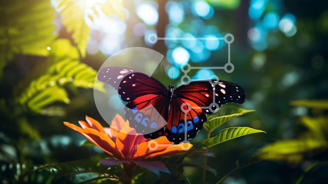 Intra Συλλεκτικό Ξύλινο Παζλ Plywood  4mm - Ζωηρόχρωμη πεταλούδα στο πορτοκαλί λουλούδι στο δάσος Σε Ξύλινο Κουτί - Διαστάσεις: 10x10 cm – 25 κομμάτια