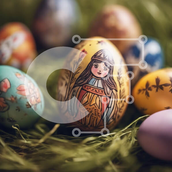 Intra Συλλεκτικό Ξύλινο Παζλ Plywood  4mm - Διακοσμημένα Πασχαλινά αυγά στο γρασίδι Σε Ξύλινο Κουτί - Διαστάσεις: 10x10 cm – 25 κομμάτια