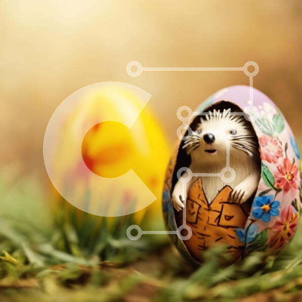 Intra Συλλεκτικό Ξύλινο Παζλ Plywood  4mm - Ξύλινος σκαντζόχοιρος στο πασχαλινό αυγό με τα πολύχρωμα αυγά στο φόντο Σε Ξύλινο Κουτί - Διαστάσεις: 10x10 cm – 25 κομμάτια