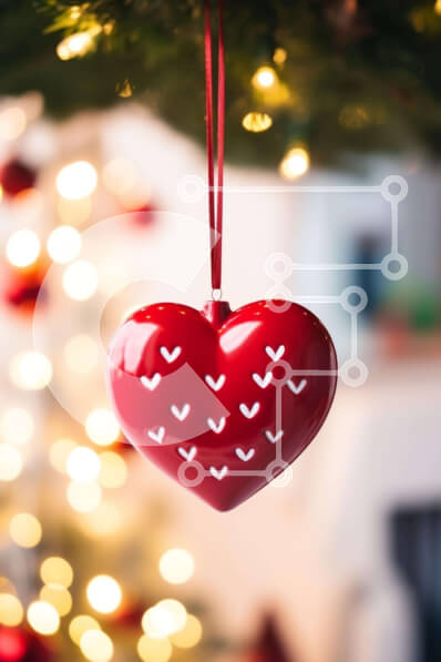 Intra Συλλεκτικό Ξύλινο Παζλ Plywood  4mm - Κόκκινο στολίδι σε σχήμα καρδιάς που κρέμεται στο χριστουγεννιάτικο δέντρο Σε Ξύλινο Κουτί - Διαστάσεις: 10x10 cm – 25 κομμάτια