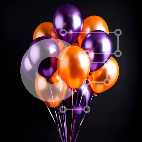 Intra Συλλεκτικό Ξύλινο Παζλ Plywood  4mm - Ζωντανά πορτοκαλί και μοβ μπαλόνια σε μαύρο φόντο Σε Ξύλινο Κουτί - Διαστάσεις: 10x10 cm – 25 κομμάτια