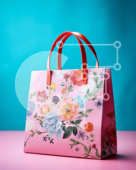 Intra Συλλεκτικό Ξύλινο Παζλ Plywood  4mm - Ροζ Floral τσάντα αγορών σε ροζ φόντο Σε Ξύλινο Κουτί - Διαστάσεις Puzzle: 10x10 cm – 25 κομμάτια