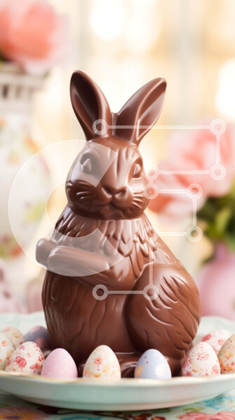 Intra Συλλεκτικό Ξύλινο Παζλ Plywood  4mm - Πασχαλινό λαγουδάκι σοκολάτας και πιάτο αυγών με λουλούδια Σε Ξύλινο Κουτί - Διαστάσεις: 10x10 cm – 25 κομμάτια