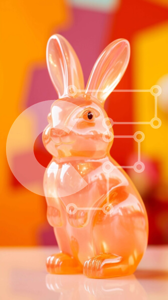 Intra Συλλεκτικό Ξύλινο Παζλ Plywood  4mm - Πορτοκαλί ειδώλιο λαγουδάκι σε πολύχρωμο τραπέζι Σε Ξύλινο Κουτί - Διαστάσεις Puzzle: 10x10 cm – 25 κομμάτια