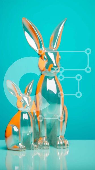 Intra Συλλεκτικό Ξύλινο Παζλ Plywood  4mm - Ασημένια ειδώλια κουνελιών σε τιρκουάζ φόντο Σε Ξύλινο Κουτί - Διαστάσεις: 10x10 cm – 25 κομμάτια