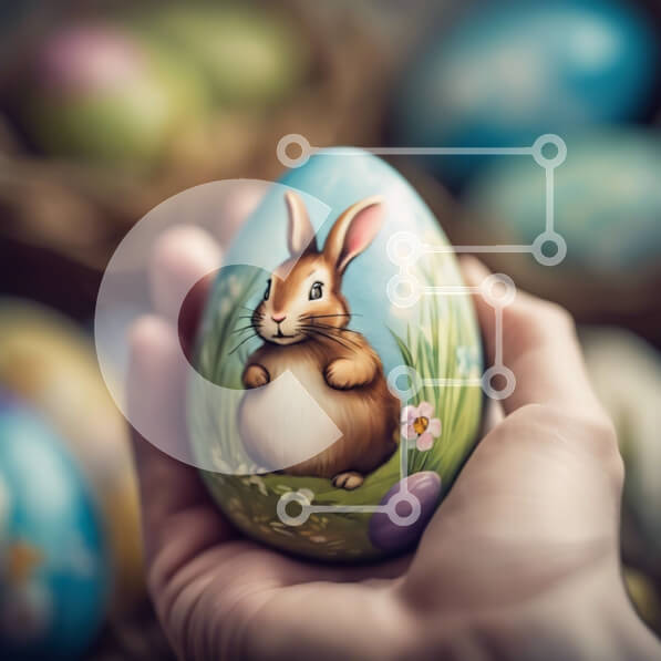 Intra Συλλεκτικό Ξύλινο Παζλ Plywood  4mm - Γιορτάζοντας το Πάσχα με στολισμένο αυγό με λαγουδάκι κουνέλι Σε Ξύλινο Κουτί - Διαστάσεις: 10x10 cm – 25 κομμάτια