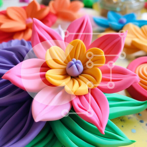 Σετ των 2 Intra Συλλεκτικό Ξύλινο Παζλ Plywood  4mm - Πολύχρωμα λουλούδια από πολυμερή πηλό Σε Ξύλινο Κουτί - Διαστάσεις: 10x10 cm – 25 κομμάτια