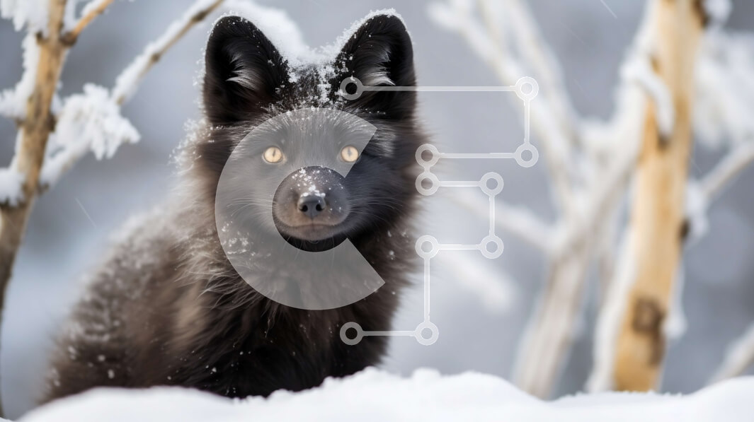 Σετ των 2 Intra Συλλεκτικό Ξύλινο Παζλ Plywood  4mm - Όμορφη εικόνα μιας μαύρης αλεπούς στο χιόνι Σε Ξύλινο Κουτί - Διαστάσεις: 10x10 cm – 25 κομμάτια