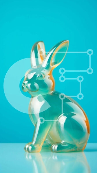 Intra Συλλεκτικό Ξύλινο Παζλ Plywood  4mm - Γυάλινο ειδώλιο κουνελιού σε φελιζόλ με μπλε φόντο Σε Ξύλινο Κουτί - Διαστάσεις: 10x10 cm – 25 κομμάτια