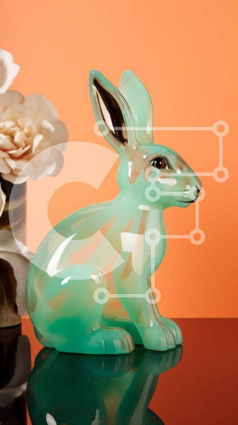 Intra Συλλεκτικό Ξύλινο Παζλ Plywood  4mm - Πράσινο ειδώλιο λαγουδάκι σε πορτοκαλί βάζο με λουλούδια Σε Ξύλινο Κουτί - Διαστάσεις: 10x10 cm – 25 κομμάτια