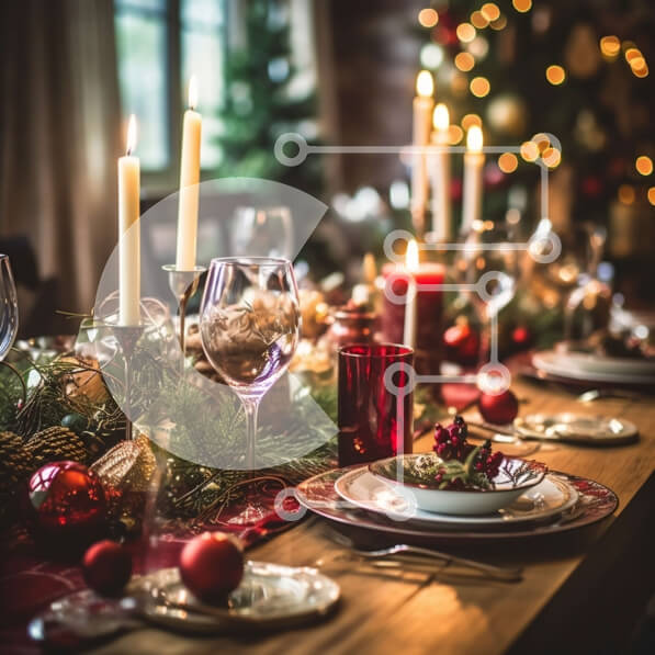 Intra Συλλεκτικό Ξύλινο Παζλ Plywood  4mm - Χριστουγεννιάτικο εορταστικό τραπέζι με κόκκινα και πράσινα διακοσμητικά Σε Ξύλινο Κουτί - Διαστάσεις: 10x10 cm – 25 κομμάτια