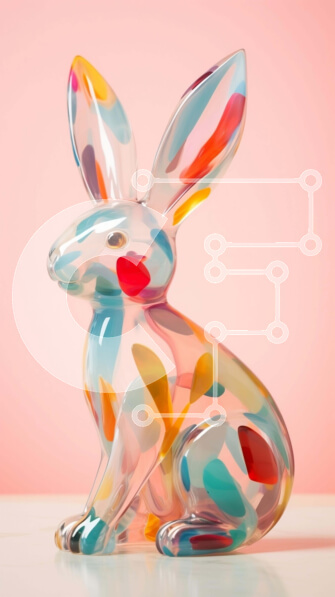 Intra Συλλεκτικό Ξύλινο Παζλ Plywood  4mm - Πολύχρωμο γυάλινο ειδώλιο λαγουδάκι σε ροζ φόντο Σε Ξύλινο Κουτί - Διαστάσεις: 10x10 cm – 25 κομμάτια