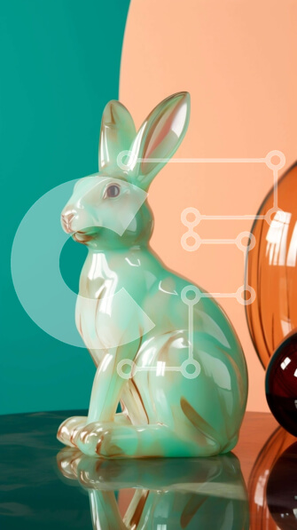 Intra Συλλεκτικό Ξύλινο Παζλ Plywood  4mm - Πράσινο ειδώλιο λαγουδάκι μπροστά από πολύχρωμο βάζο Σε Ξύλινο Κουτί - Διαστάσεις: 10x10 cm – 25 κομμάτια