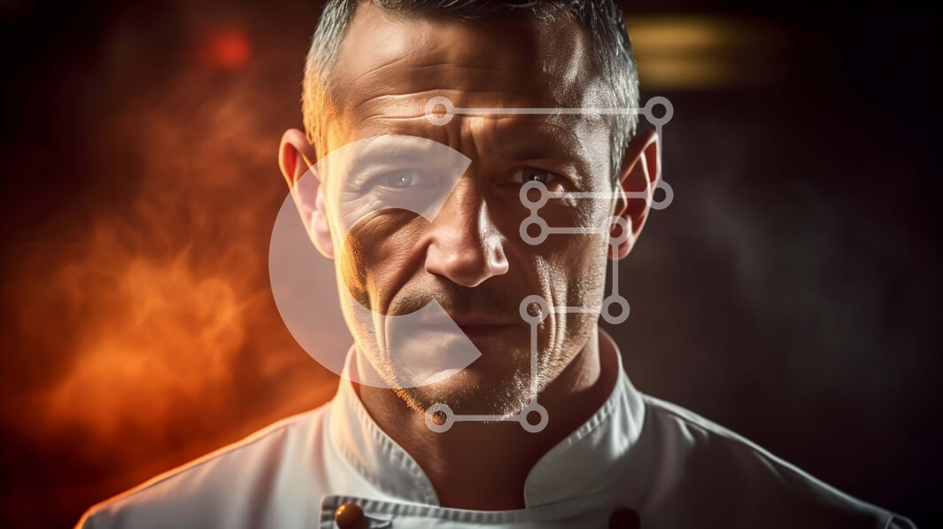 Σετ των 2 Intra Συλλεκτικό Ξύλινο Παζλ Plywood  4mm - Έντονη φωτογραφία ενός σεφ με στολή που κοιτάζει την κάμερα Σε Ξύλινο Κουτί - Διαστάσεις: 10x10 cm – 25 κομμάτια