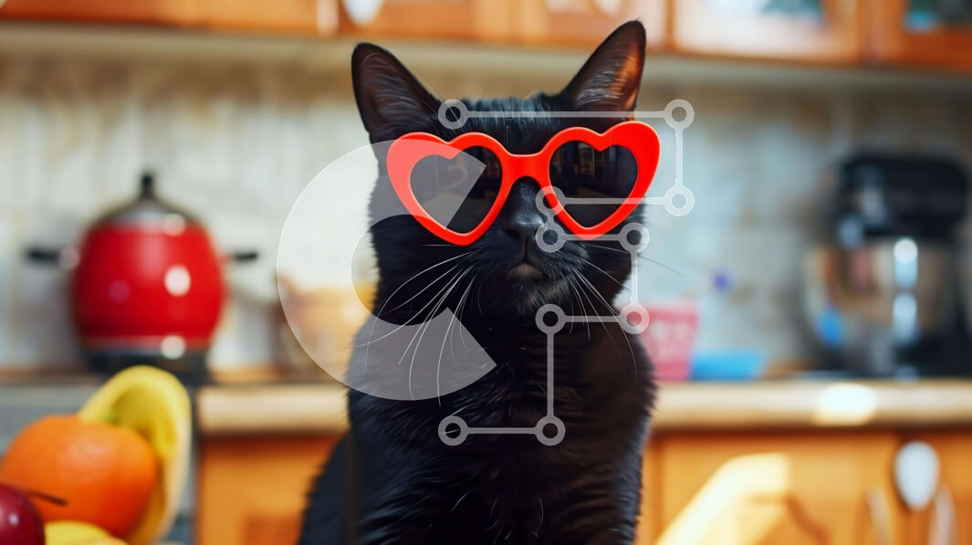 Σετ των 2 Intra Συλλεκτικό Ξύλινο Παζλ Plywood  4mm - Μαύρη γάτα με γυαλιά ηλίου σε σχήμα καρδιάς στον πάγκο της κουζίνας Σε Ξύλινο Κουτί - Διαστάσεις: 10x10 cm – 25 κομμάτια