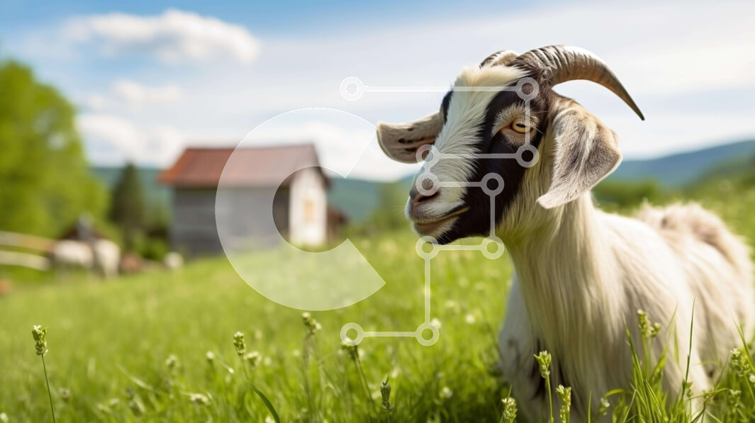 Σετ των 2 Intra Συλλεκτικό Ξύλινο Παζλ Plywood  4mm - Άσπρη και μαύρη κατσίκα που στέκεται σε ένα χορταριασμένο χωράφι Σε Ξύλινο Κουτί - Διαστάσεις: 10x10 cm – 25 κομμάτια