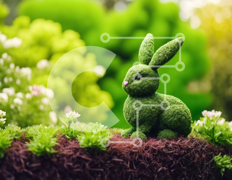 Intra Συλλεκτικό Ξύλινο Παζλ Plywood  4mm - Πράσινο λαγουδάκι που κάθεται την άνοιξη Σε Ξύλινο Κουτί - Διαστάσεις: 10x10 cm – 25 κομμάτια