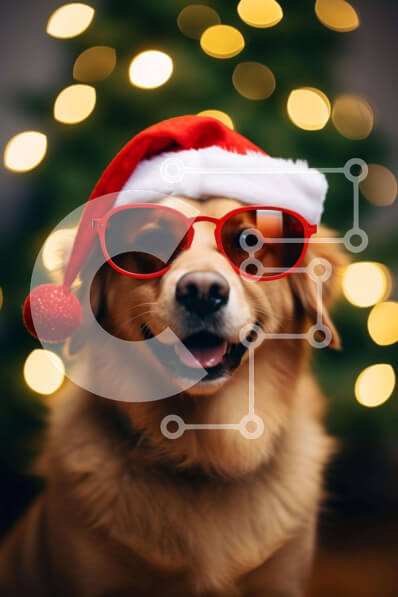 Σετ των 2 Intra Συλλεκτικό Ξύλινο Παζλ Plywood  4mm - Χαμογελαστός Χρυσός Σκύλος με καπέλα και γυαλιά ηλίου Άγιου Βασίλη Σε Ξύλινο Κουτί - Διαστάσεις: 10x10 cm – 25 κομμάτια