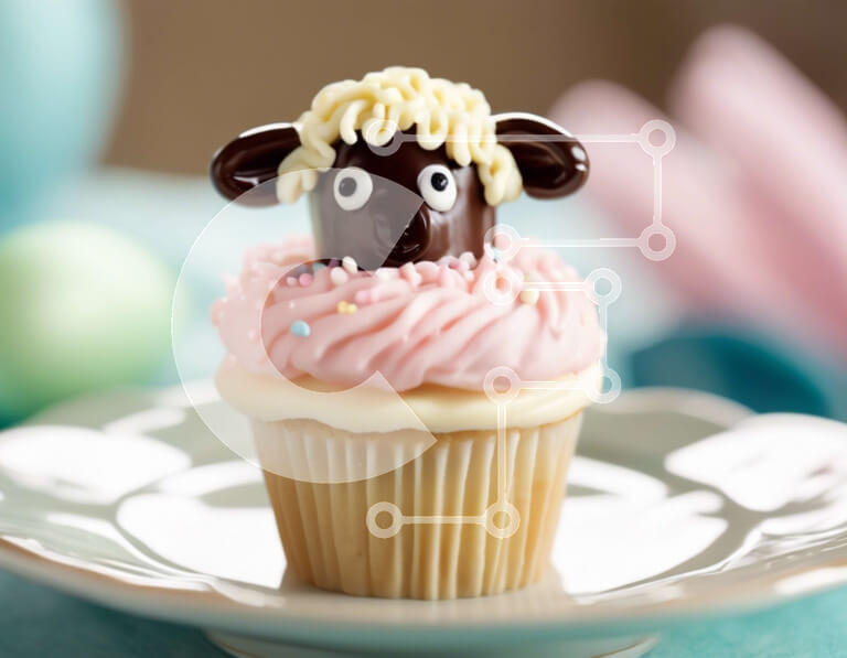 Σετ των 2 Intra Συλλεκτικό Ξύλινο Παζλ Plywood  4mm - Cupcake με θέμα το Πάσχα με ειδώλιο προβάτου και αυγά Σε Ξύλινο Κουτί - Διαστάσεις: 10x10 cm – 25 κομμάτια