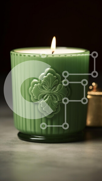 Intra Συλλεκτικό Ξύλινο Παζλ Plywood  4mm - Όμορφη εικόνα πράσινου κεριού με λουλουδάτο σχέδιο σε μαρμάρινη επιφάνεια Σε Ξύλινο Κουτί - Διαστάσεις: 10x10 cm – 25 κομμάτια