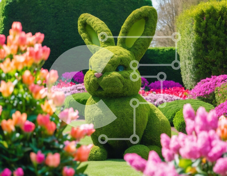 Intra Συλλεκτικό Ξύλινο Παζλ Plywood  4mm - Μεγάλο πράσινο γλυπτό λαγουδάκι στον κήπο λουλουδιών Σε Ξύλινο Κουτί - Διαστάσεις: 10x10 cm – 25 κομμάτια