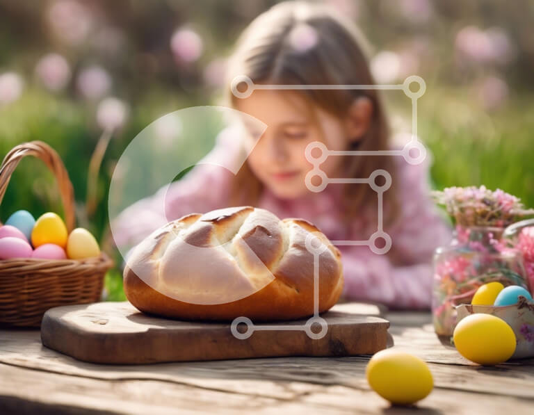 Intra Συλλεκτικό Ξύλινο Παζλ Plywood  4mm - Νεαρό κορίτσι που απολαμβάνει ένα υπαίθριο γεύμα με πασχαλινές διακοσμήσεις Σε Ξύλινο Κουτί - Διαστάσεις: 10x10 cm – 25 κομμάτια