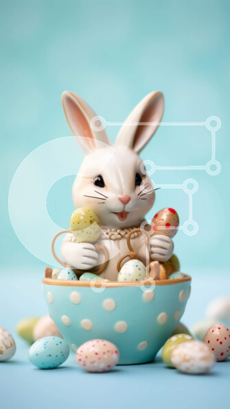 Intra Συλλεκτικό Ξύλινο Παζλ Plywood  4mm - White Bunny Rabbit σε πασχαλινό μπολ με πολύχρωμα αυγά Σε Ξύλινο Κουτί - Διαστάσεις Puzzle: 10x10 cm – 25 κομμάτια