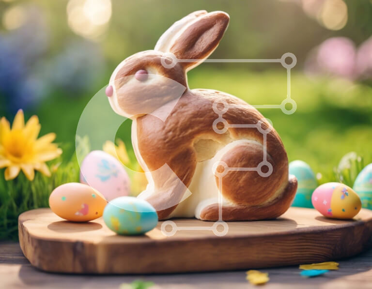 Intra Συλλεκτικό Ξύλινο Παζλ Plywood  4mm - Ειδώλιο Πασχαλινό λαγουδάκι με πολύχρωμα αυγά σε ξύλινη σανίδα Σε Ξύλινο Κουτί - Διαστάσεις: 10x10 cm – 25 κομμάτια