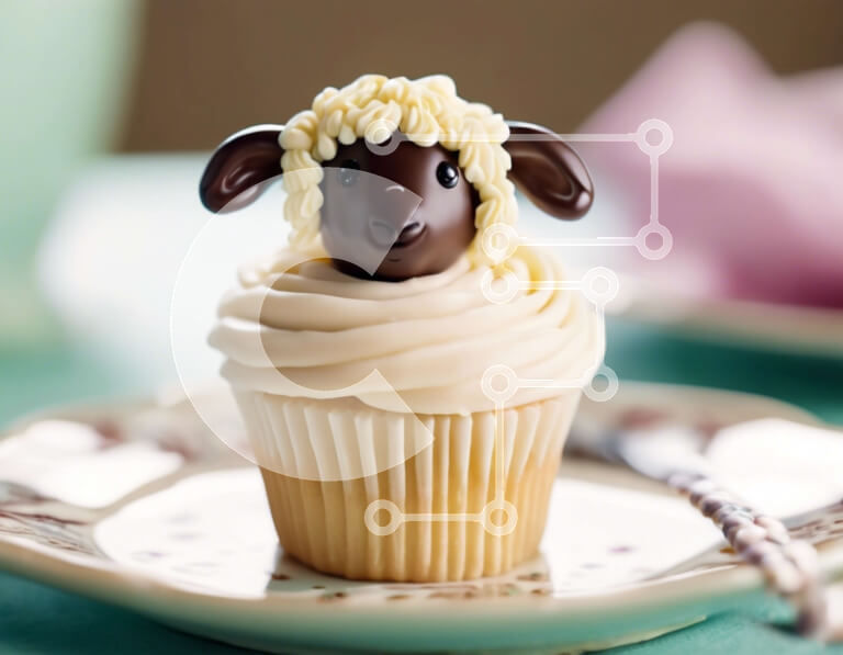 Σετ των 2 Intra Συλλεκτικό Ξύλινο Παζλ Plywood  4mm - Αξιολάτρευτο cupcake προβάτων στο πιάτο με πιρούνι Σε Ξύλινο Κουτί - Διαστάσεις: 10x10 cm – 25 κομμάτια